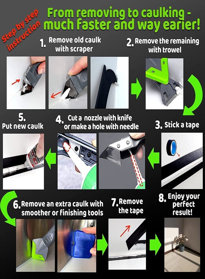 XSteez 5 in 1 Silicon Caulking Tool Kit | Silicone Sealant Finishing Tool | Silicone Caulking Grouting Tool | Sealant Finishing Tool Grout Scraper | Sealant Spreader Spatula Caulk Removal Tool | - Image 5